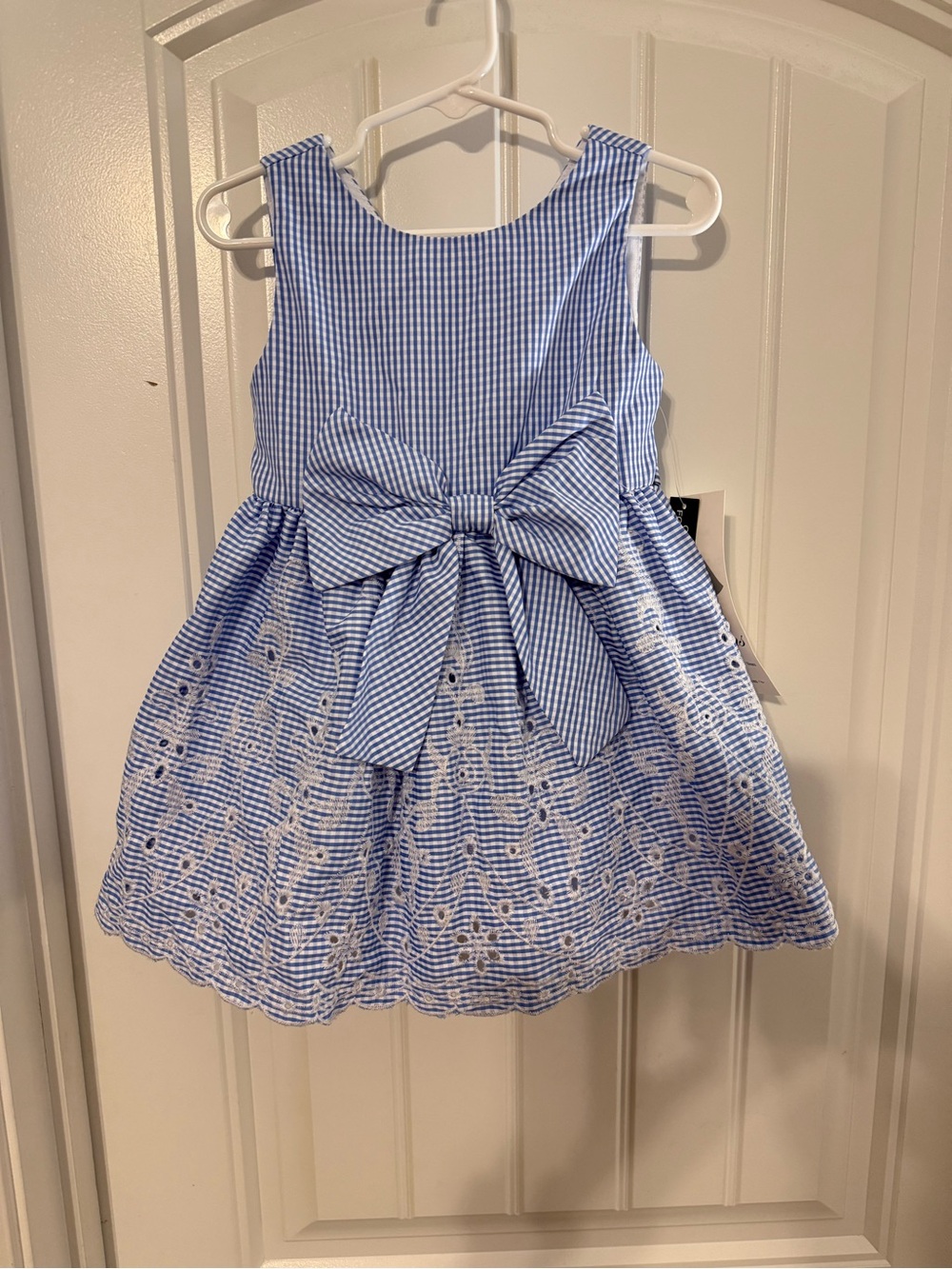 Rare Editions Blue Gingham Bow Eyelet Dress